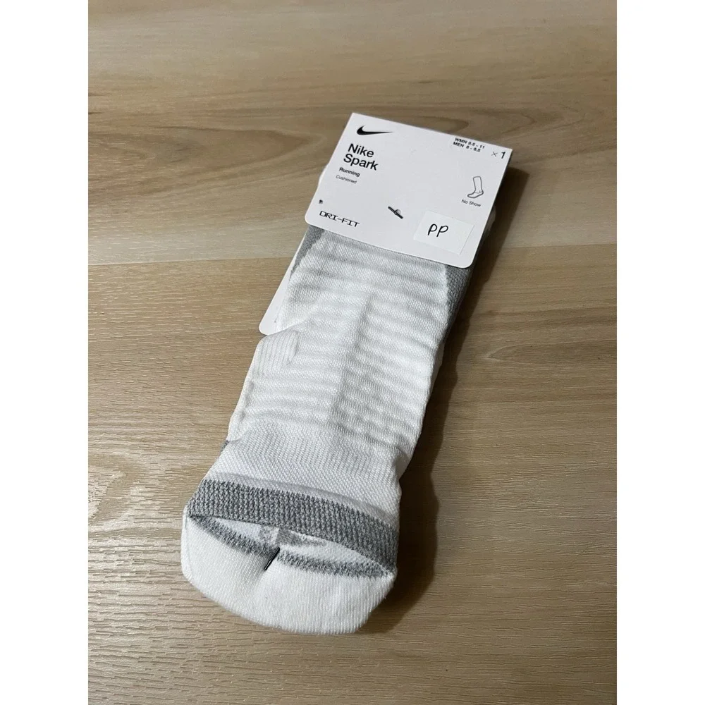 New Nike Spark Cushioned‎ No Show Running Socks Mens 8-9.5 Womens 9.5-11 White
